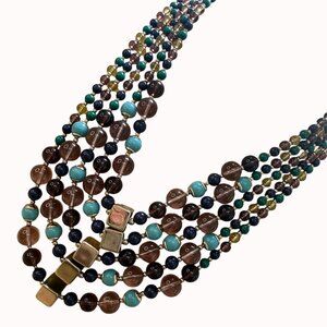 Talbots Multicolor Beaded Statement Necklace With Layered Gemstone Strands
